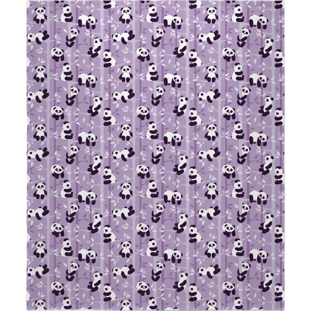 Pandas and Bamboo Blanket, Plush Fleece, 50x60, Purple, Iris