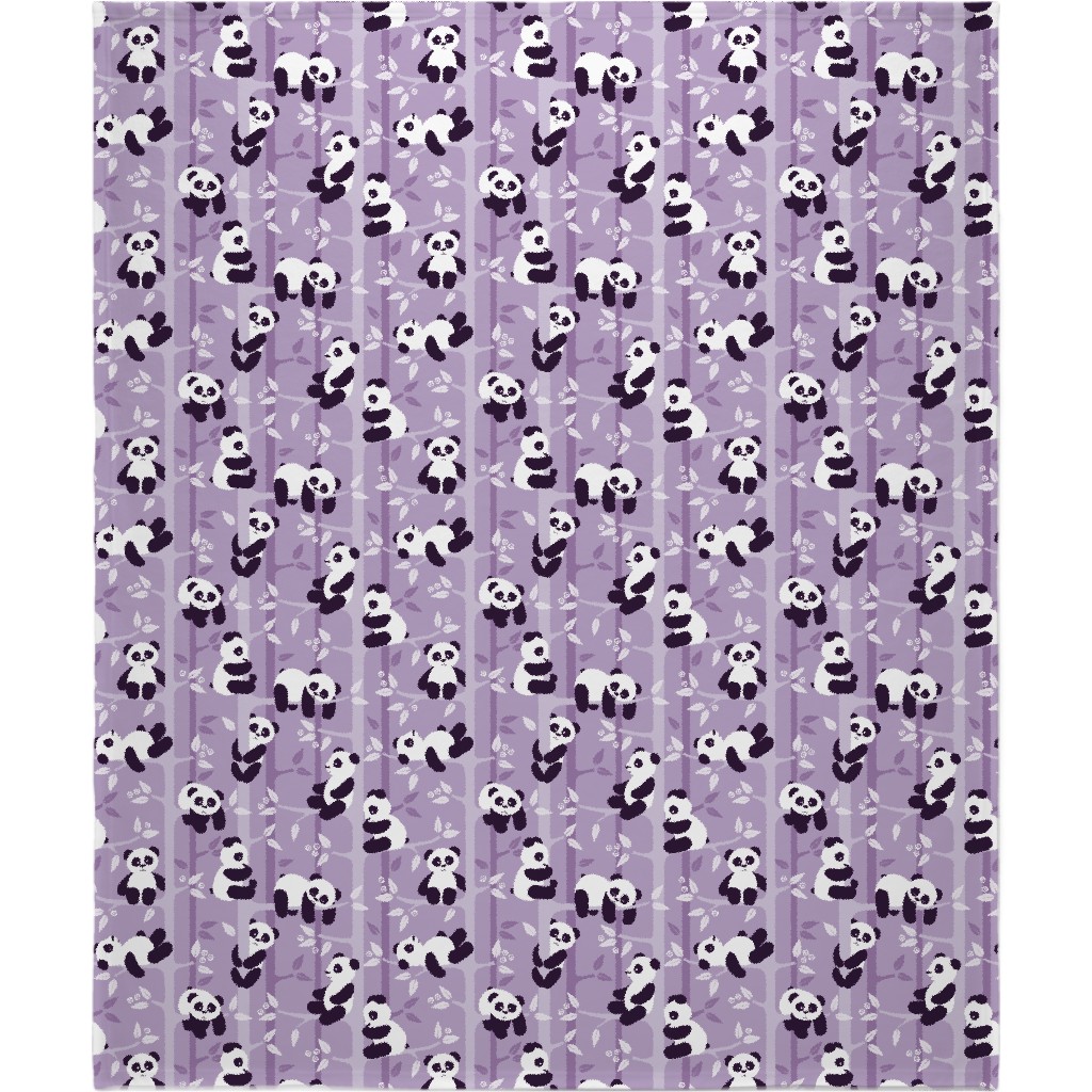 Pandas and Bamboo Blanket, Plush Fleece, 50x60, Purple