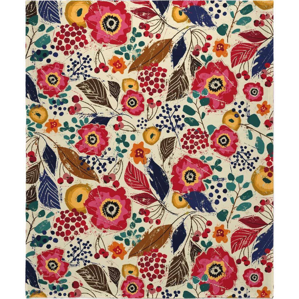 Botanical Woodcut - Multi Blanket, Plush Fleece, 50x60, Multicolor
