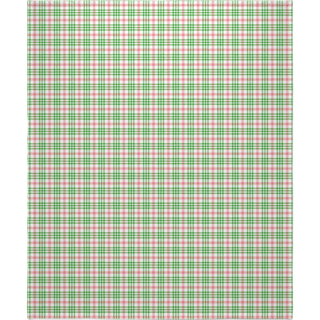 Pink, Green, and White Plaid Blanket, Plush Fleece, 50x60, Green