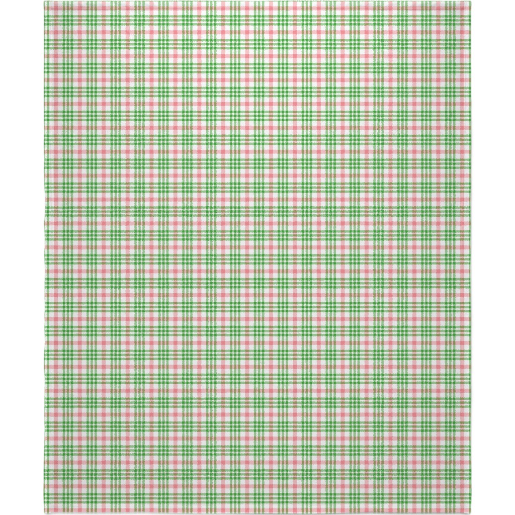 Pink, Green, and White Plaid Blanket, Plush Fleece, 50x60, Green, Classic Green
