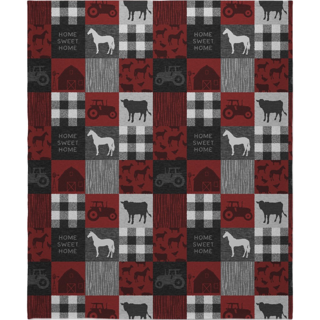 Home Sweet Home Farm - Red and Black Blanket, Plush Fleece, 50x60, Red