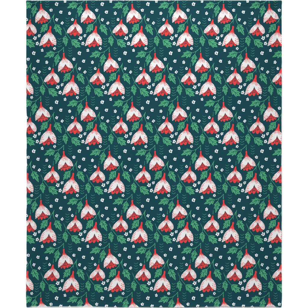 Christmas Flowers - Green Blanket, Plush Fleece, 50x60, Green, Classic Green