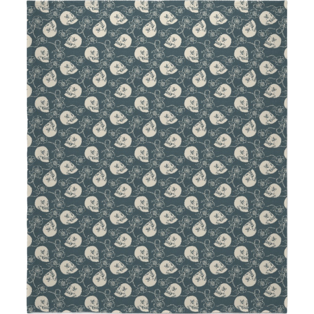 Skulls and Anemones - Grey Blanket, Plush Fleece, 50x60, Gray