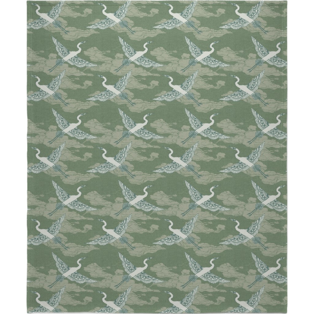 Egrets - Green Blanket, Plush Fleece, 50x60, Green, Classic Green