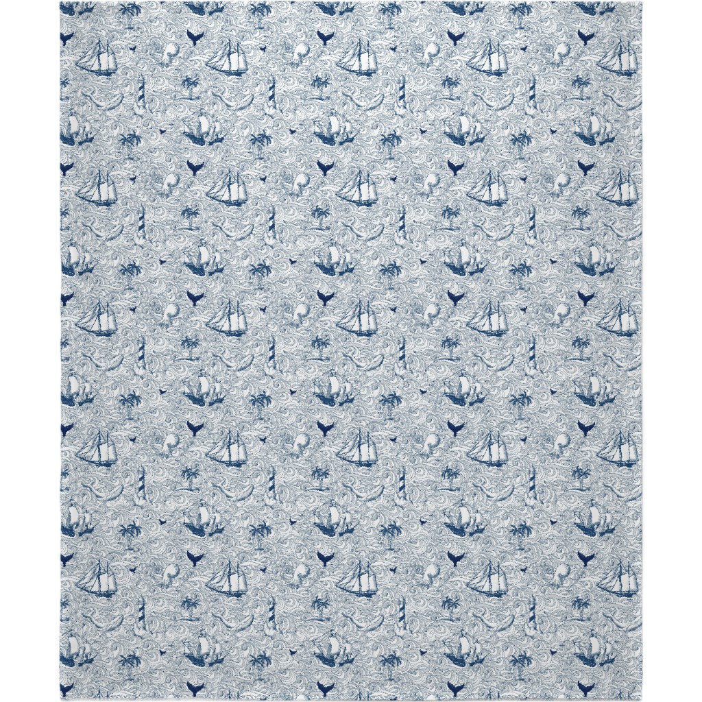 Vintage Nautical Journey Blanket, Plush Fleece, 50x60, Blue