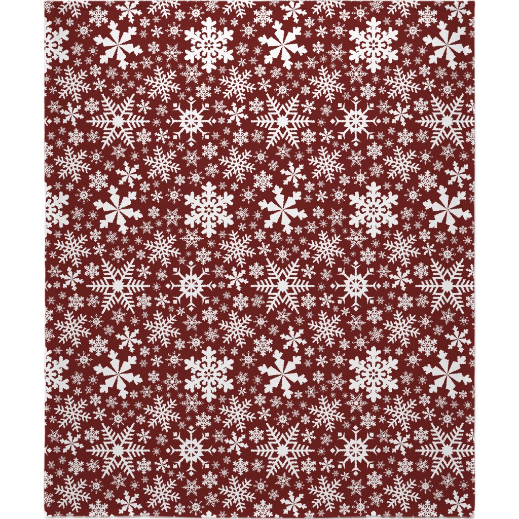 Christmas White Snowflakes on Red Background Blanket, Plush Fleece, 50x60, Red, Red