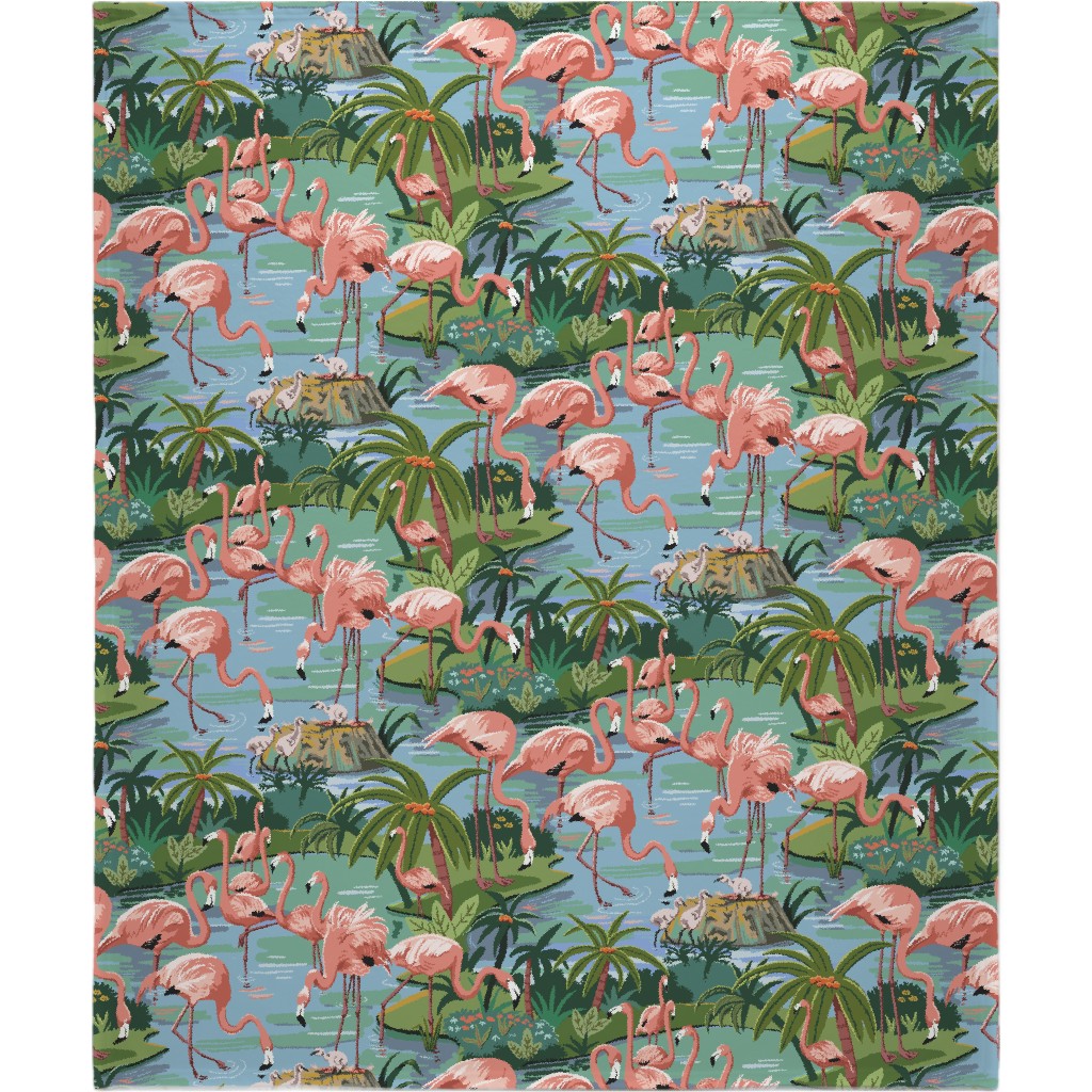 Flamingo Lagoon - Multicolor Blanket, Plush Fleece, 50x60, Multicolor