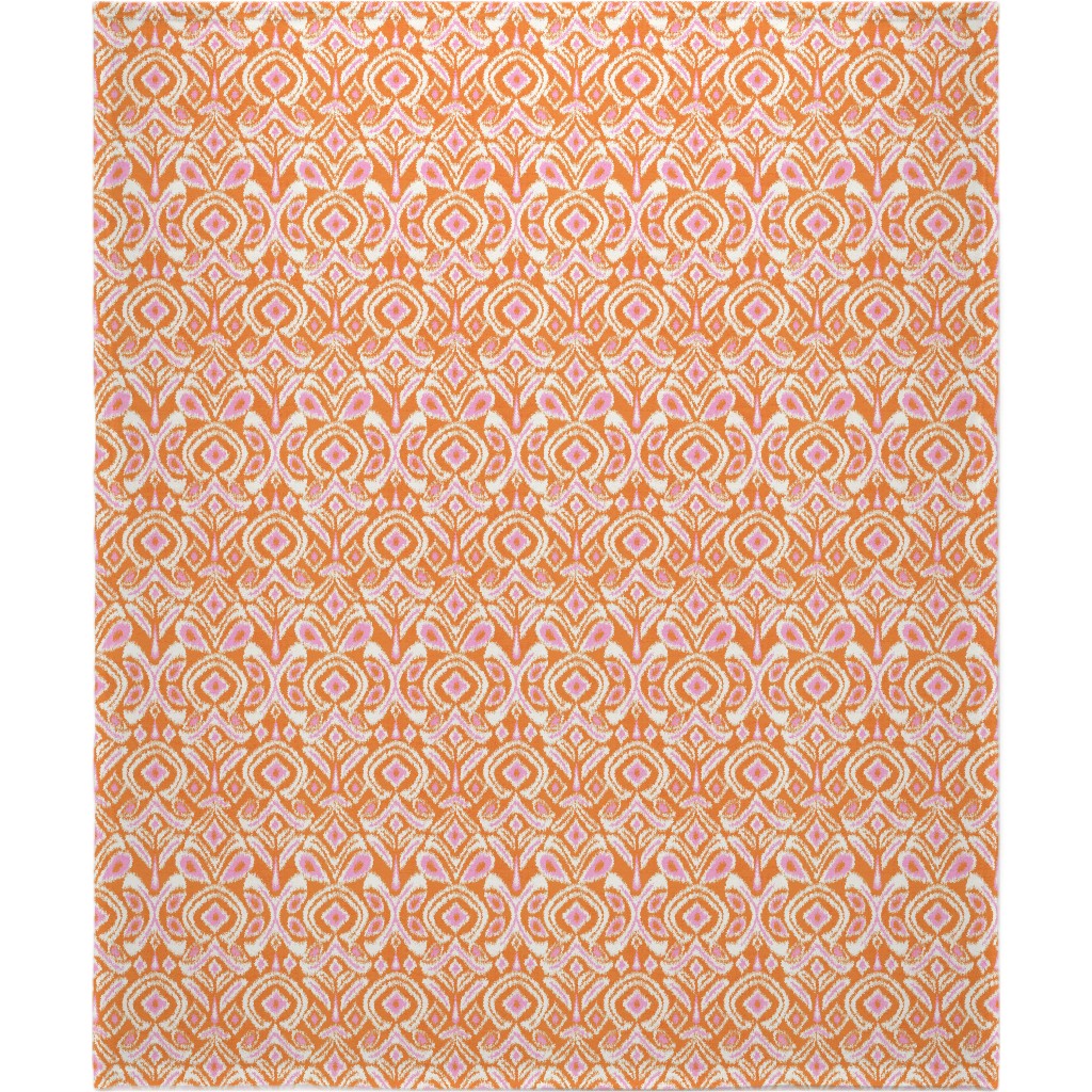Ikat Flower - Orange and Pink Blanket, Plush Fleece, 50x60, Orange