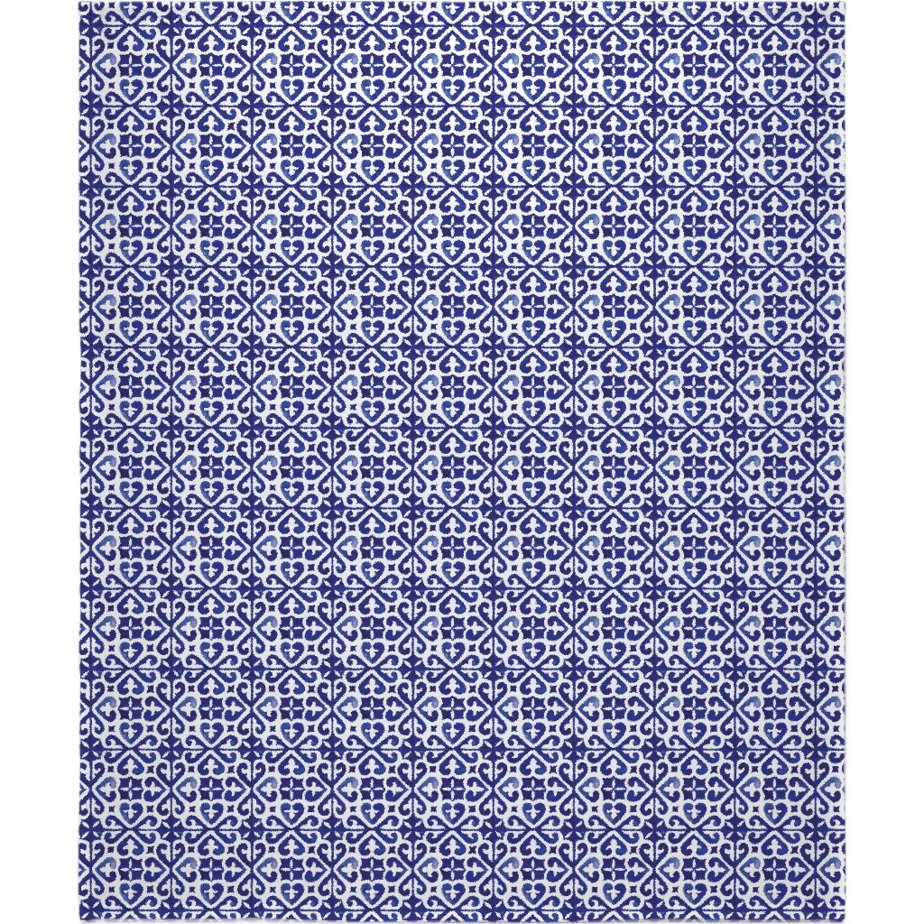 Lisbon Tiles Watercolor - Blue Blanket, Plush Fleece, 50x60, Blue, True Blue