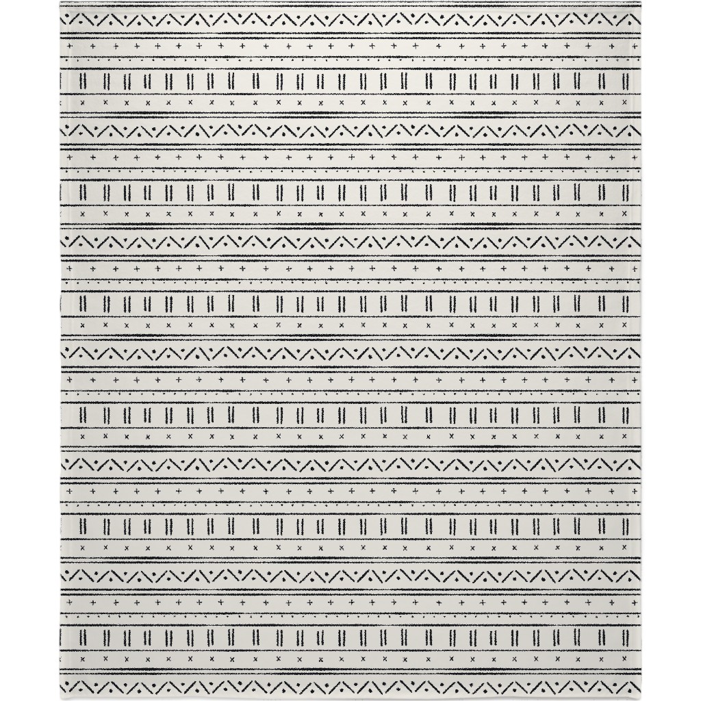 African Inspired Mudcloth - Black and Beige Blanket, Plush Fleece, 50x60, Beige, Pearl