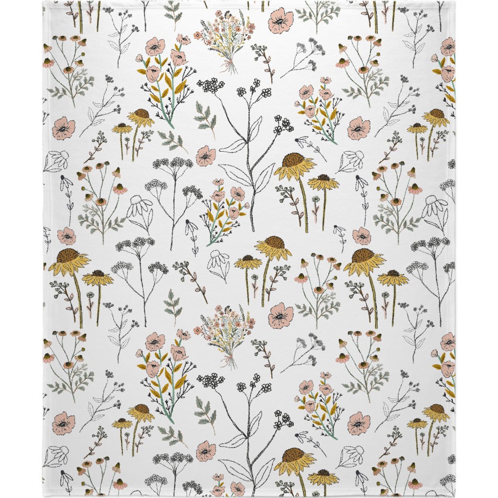 Bee Nice To Me - Multi on White Blanket, Plush Fleece, 50x60, Yellow