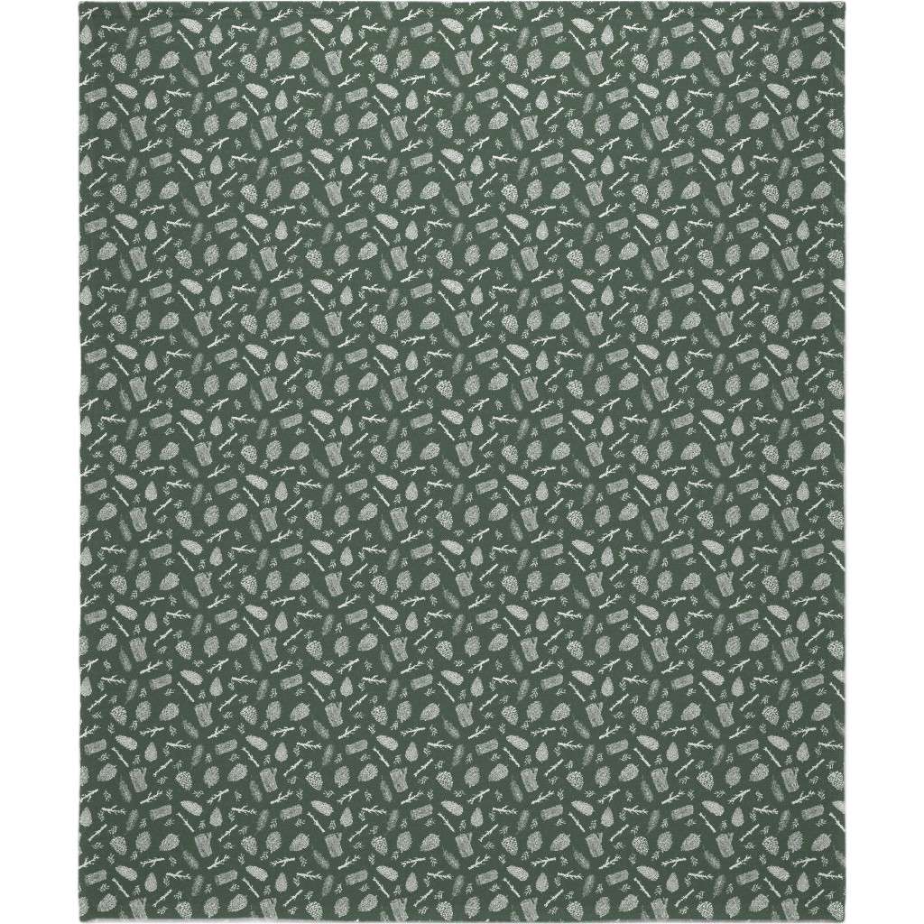 Pinecones - Hunter Green Blanket, Plush Fleece, 50x60, Green