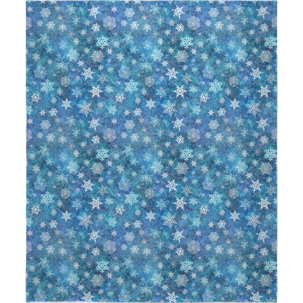 Whinsical Snowflakes Handpainted With Watercolors - Blue Blanket, Plush Fleece, 50x60, Blue, True Blue