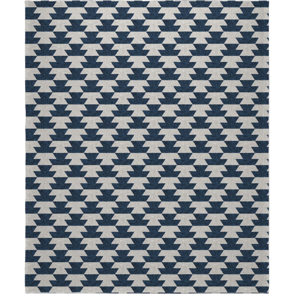 Boho Geometric Aztec - Stone & Denim Blanket, Plush Fleece, 50x60, Blue