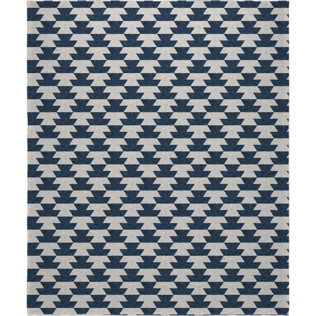 Boho Geometric Aztec - Stone & Denim Blanket, Plush Fleece, 50x60, Blue, True Blue