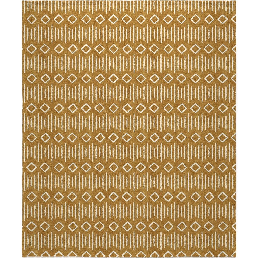 Diamond Mud Cloth Blanket, Plush Fleece, 50x60, Yellow, Golden