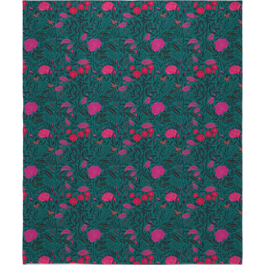 Modern Chintz Blanket, Plush Fleece, 50x60, Green