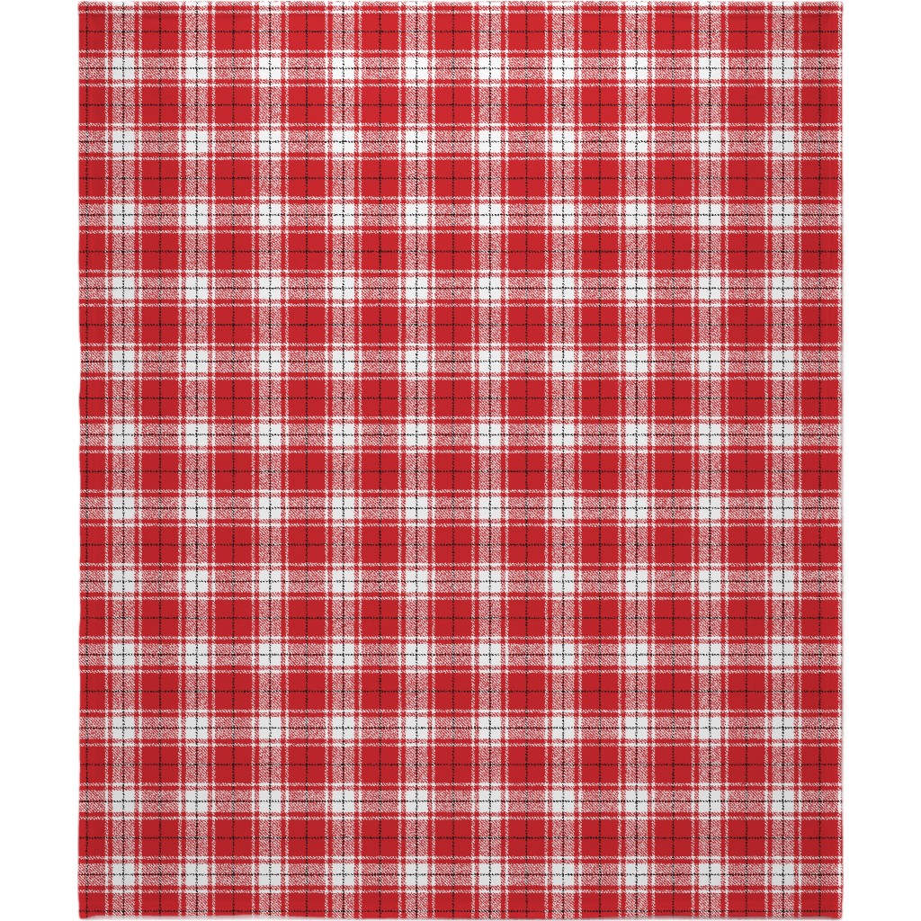 Tartan - White and Red Blanket, Plush Fleece, 50x60, Red, Red