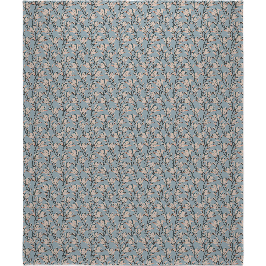 Magnolia -Dusty Blue Blanket, Plush Fleece, 50x60, Blue