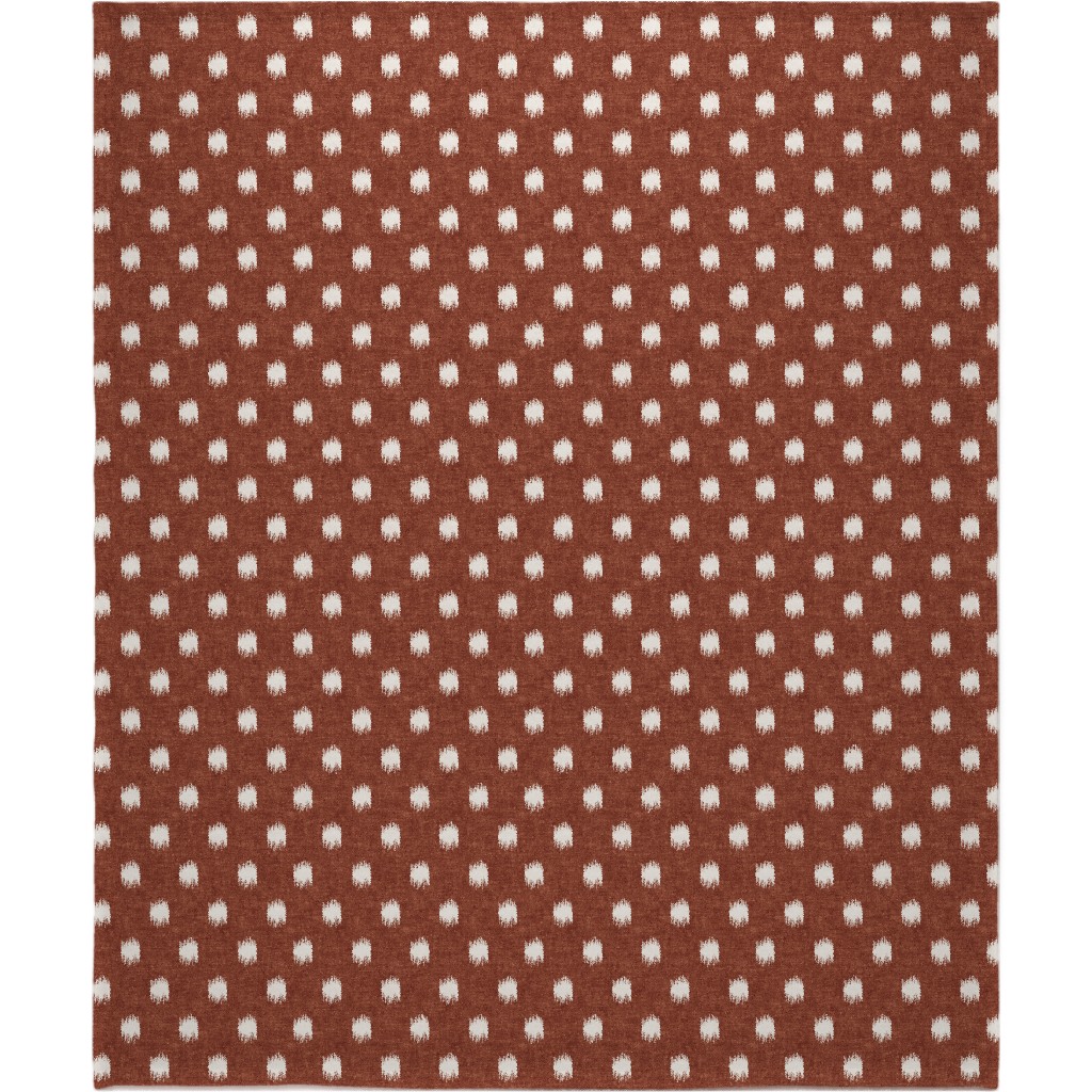 Ikat Polka Dots - Rust Blanket, Plush Fleece, 50x60, Red