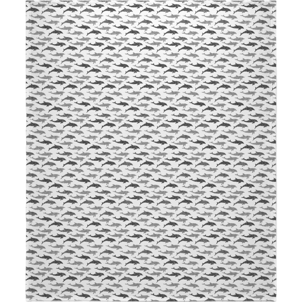 Dolphins Blanket, Plush Fleece, 50x60, Gray, Fog
