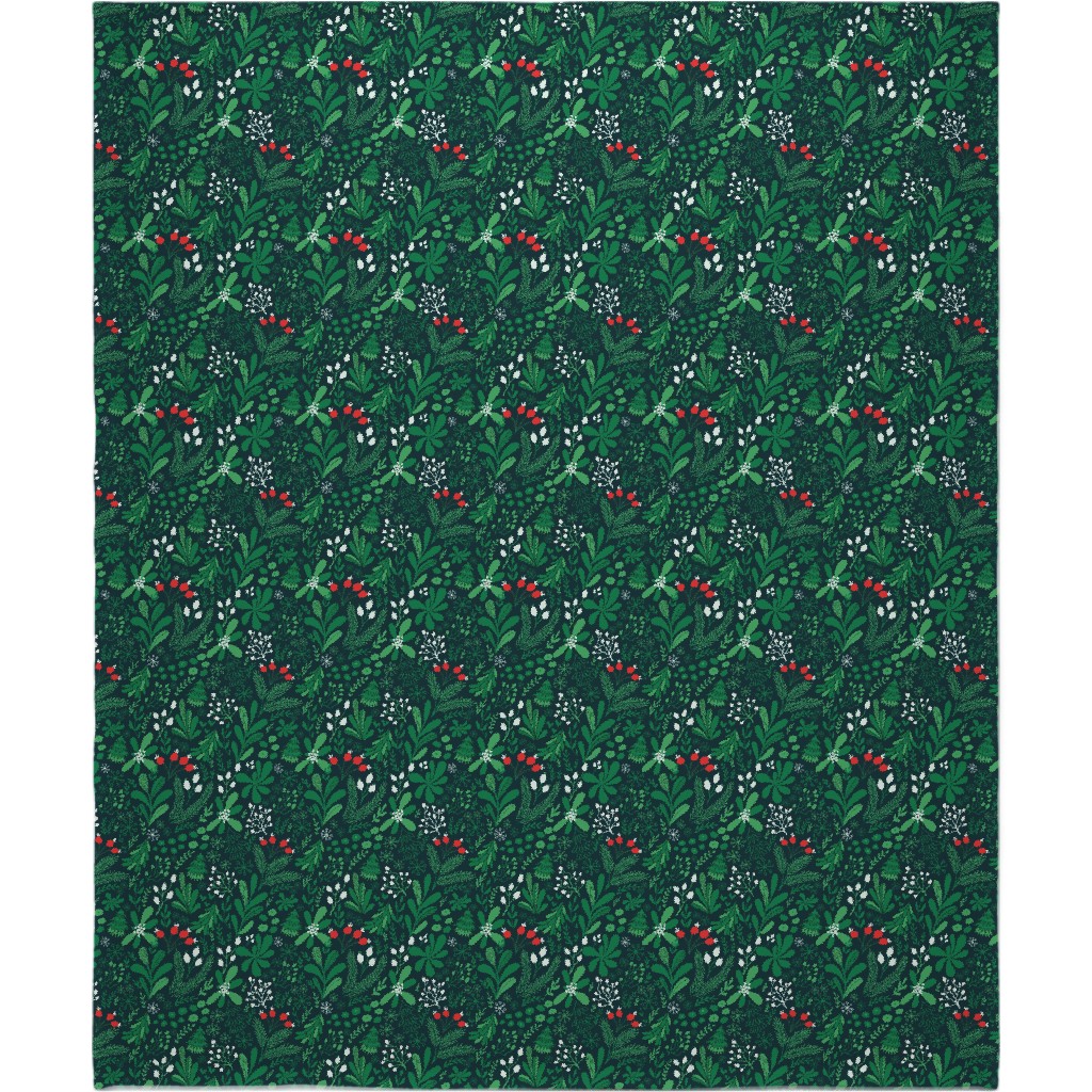 Merry Christmas Botanical - Green Blanket, Plush Fleece, 50x60, Green