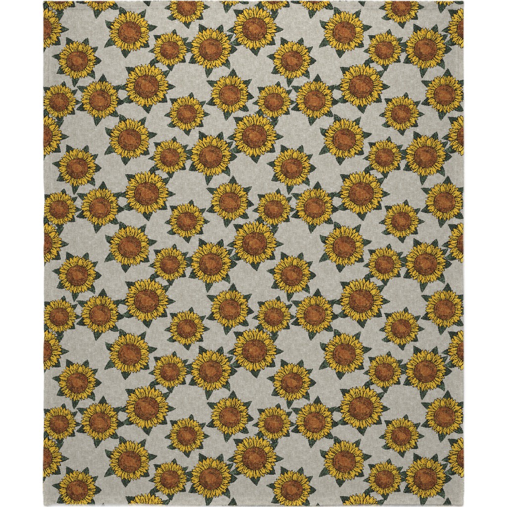 Sunflowers - Summer Flowers - Beige Blanket, Plush Fleece, 50x60, Orange