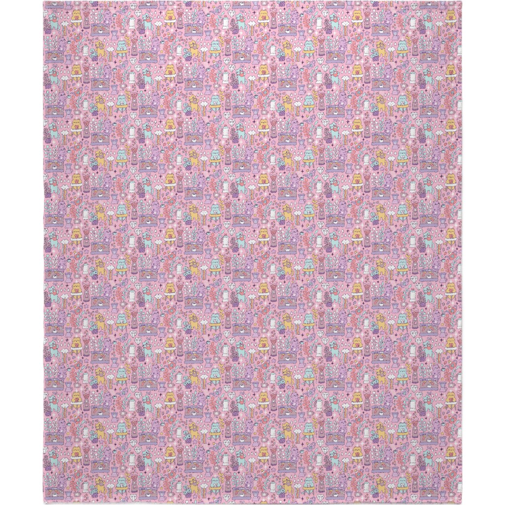 Cute Cats - Multicolor Pastel Blanket, Plush Fleece, 50x60, Pink