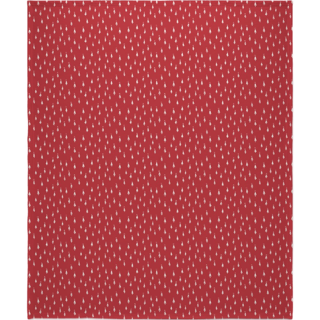 Christmas Trees on Pine Needle Blanket, Sherpa, 50x60, Red