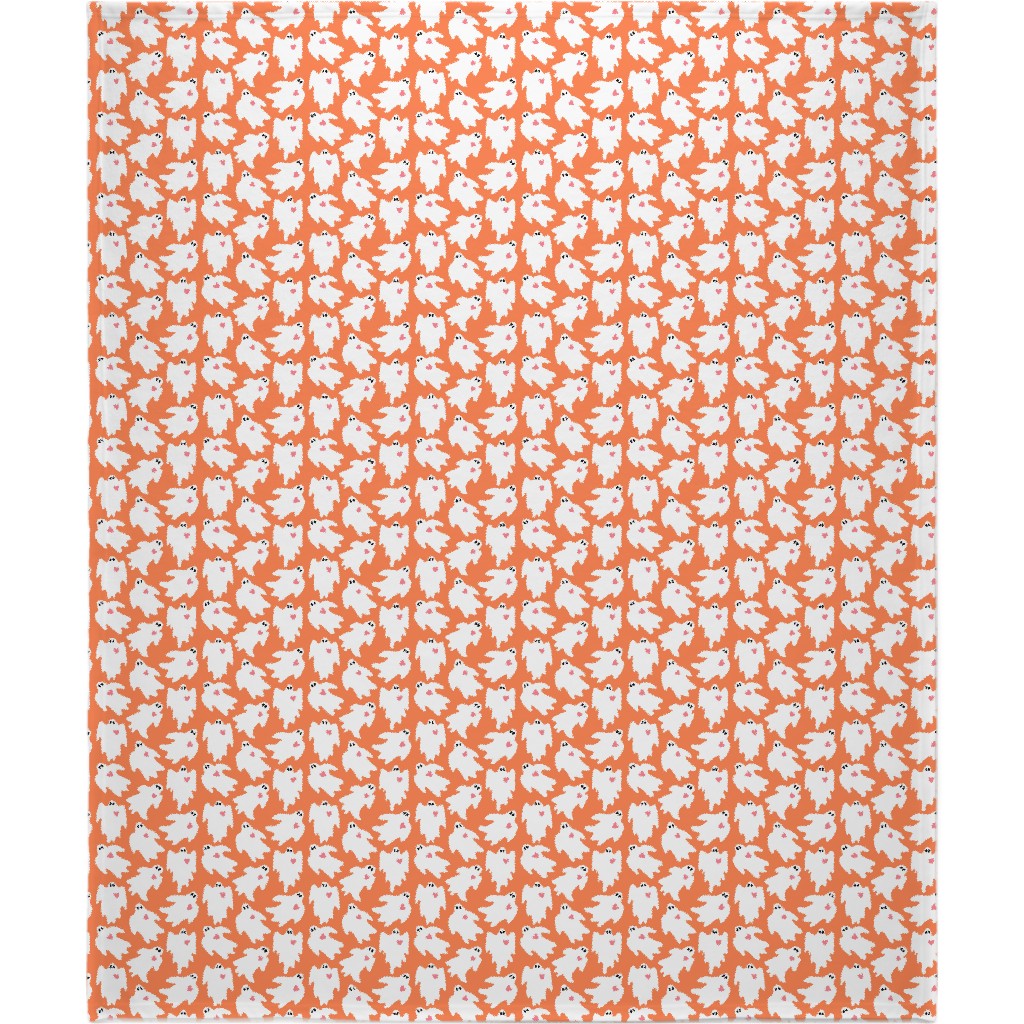 Halloween Ghosts With Hearts - Orange Blanket, Sherpa, 50x60, Orange