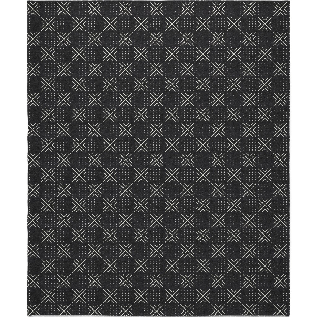Mudcloth Tile - Onyx Blanket, Sherpa, 50x60, Black