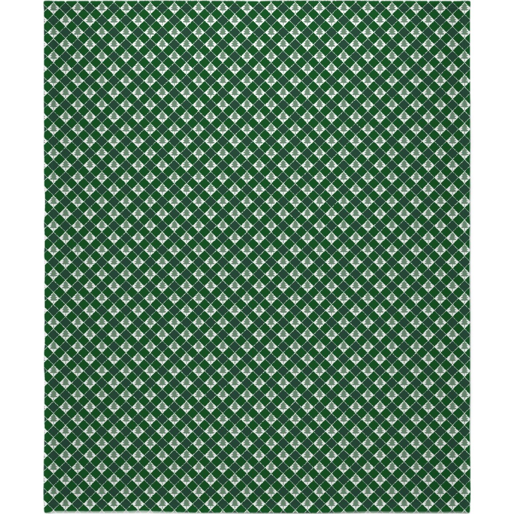 Christmas Tree Checkers - Green Blanket, Sherpa, 50x60, Green, Classic Green