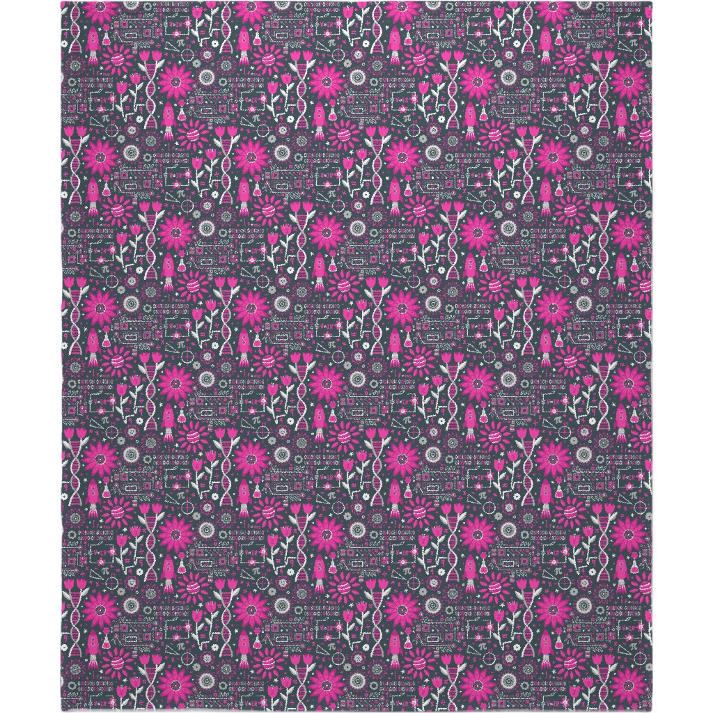 Flowers and Stem Blanket, Sherpa, 50x60, Pink