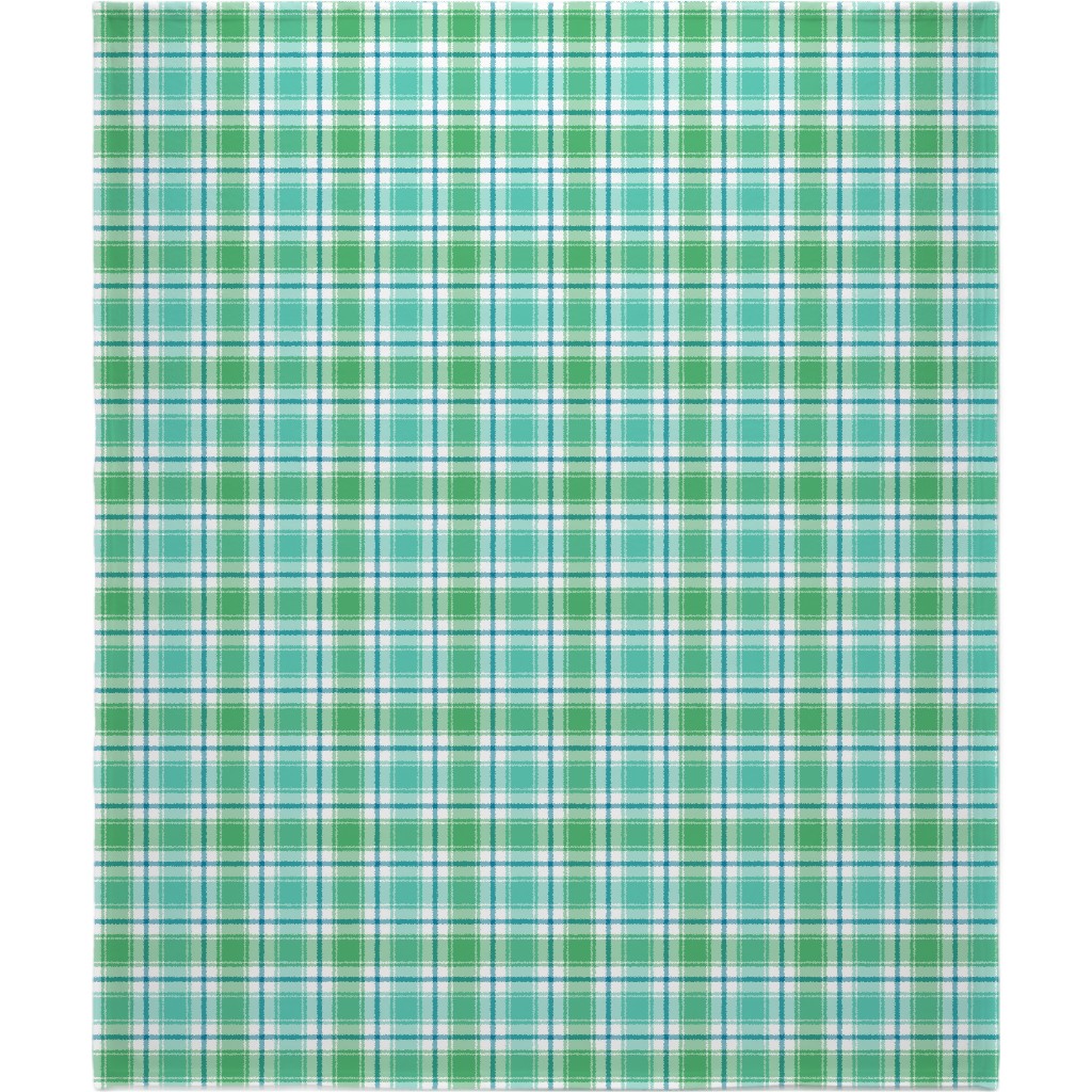 Blue, Green, Turquoise, and White Plaid Blanket, Sherpa, 50x60, Green, Classic Green