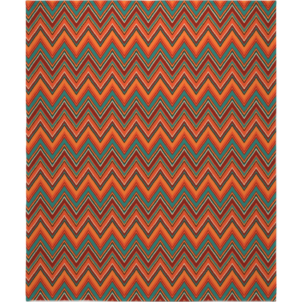 Chevron - Orange and Teal Blanket, Sherpa, 50x60, Orange, Orange
