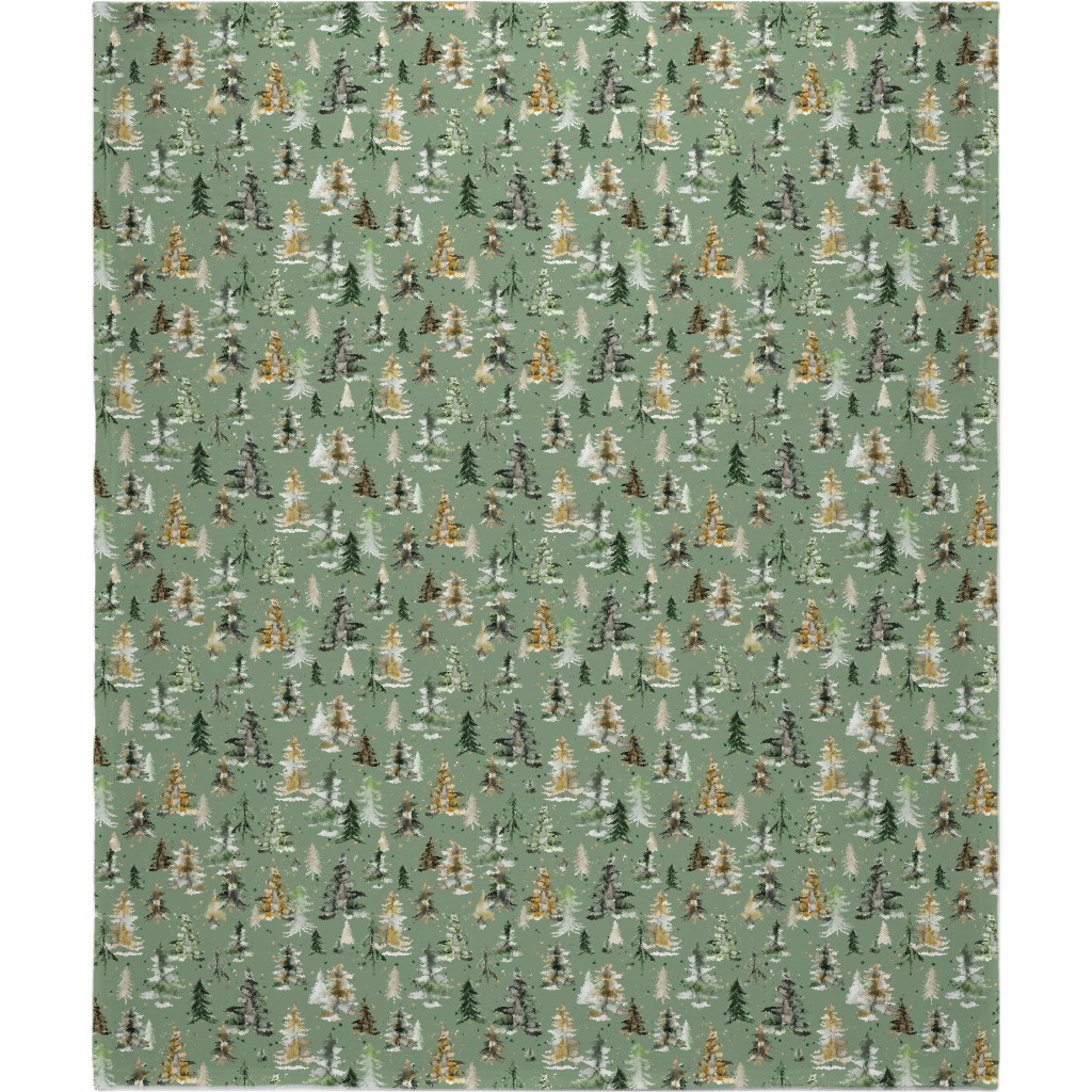 Watercolor Pines and Spruces Christmas - Green Blanket, Sherpa, 50x60, Green, Classic Green