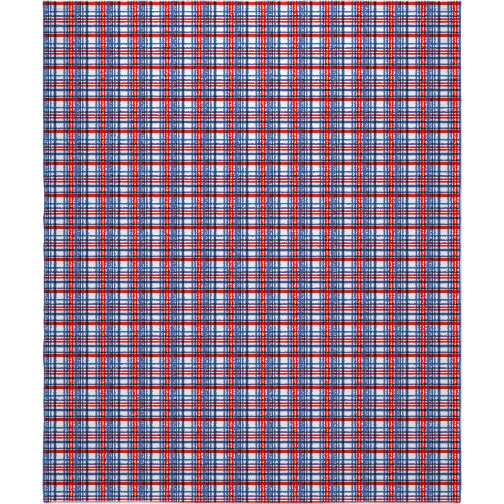 Intricate Plaid Blanket, Sherpa, 50x60, Blue, Red