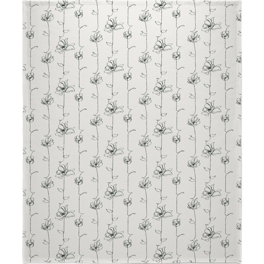 One Line Floral - Neutral Blanket, Sherpa, 50x60, White, White