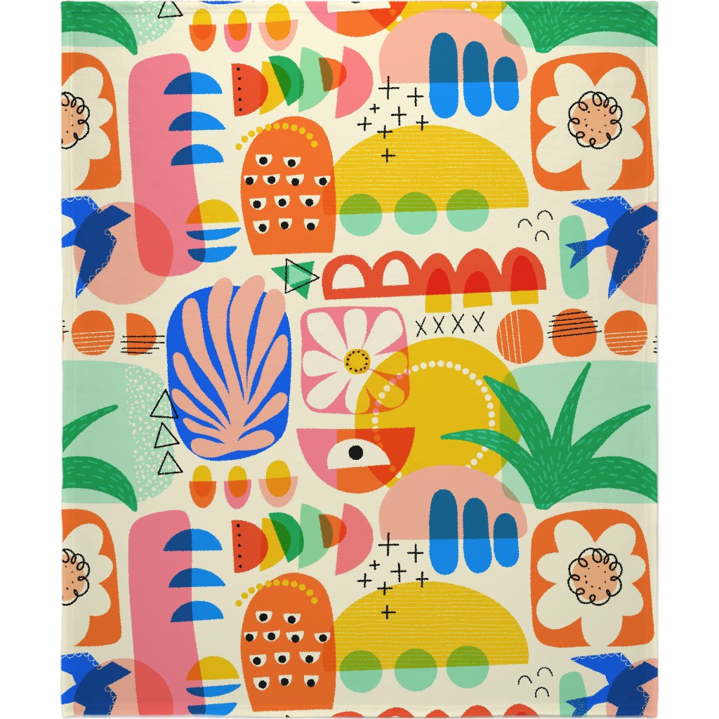 Abstract Shapes Modern Art Collage Blanket, Sherpa, 50x60, Multicolor