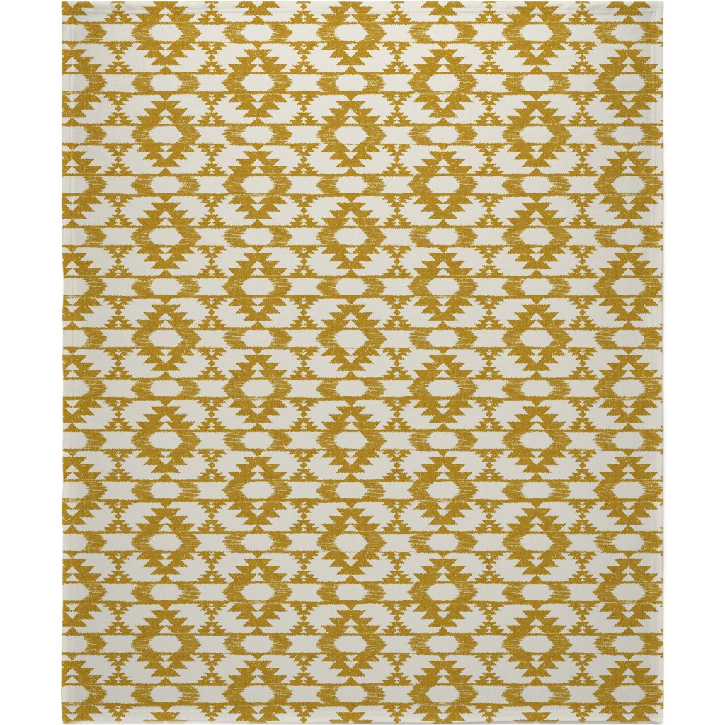 Modern Tribal Abstract Geometric - Yellow and White Blanket, Sherpa, 50x60, Yellow, Classic Yellow