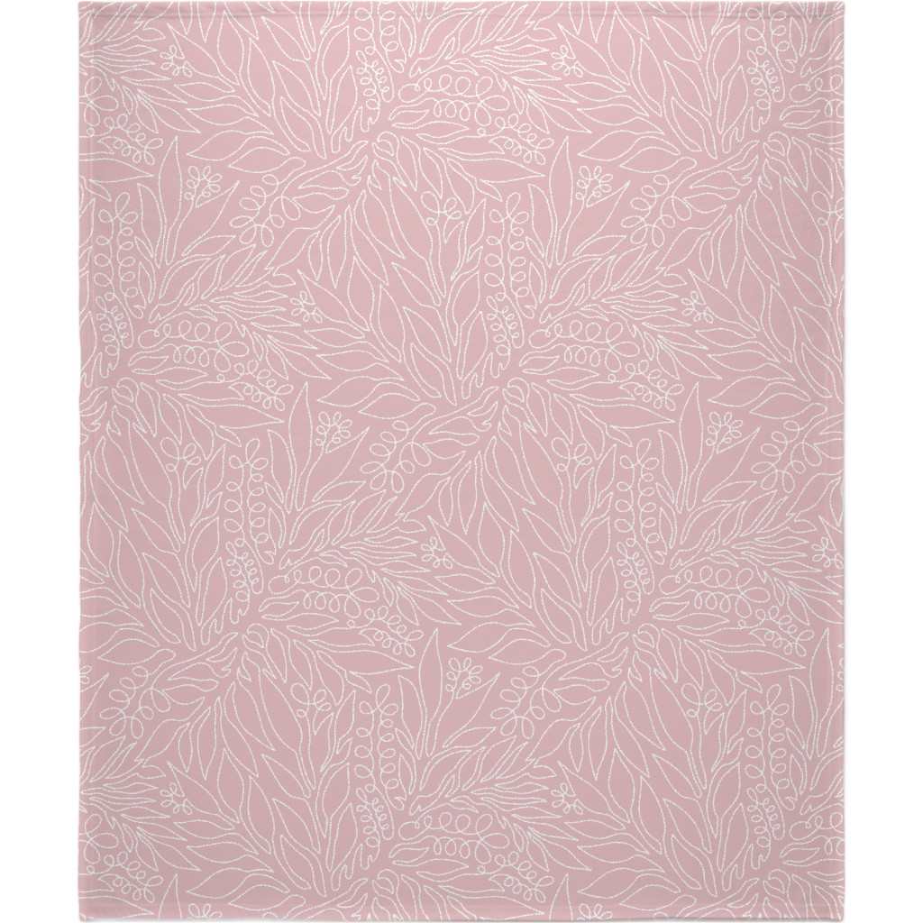 Contour Line Botanicals - Blush Pink Blanket, Sherpa, 50x60, Pink, Bright Pink