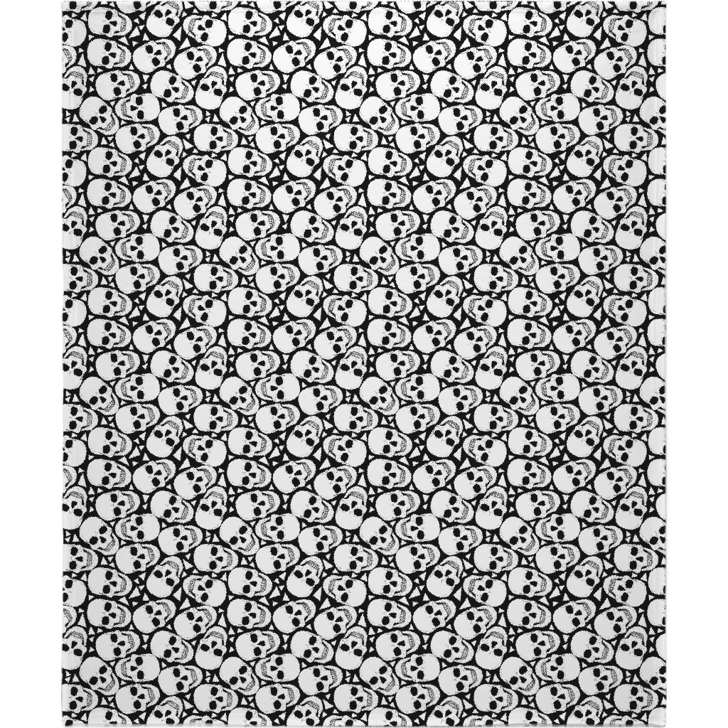 Skulls With Triangles - Black and White Blanket, Sherpa, 50x60, White