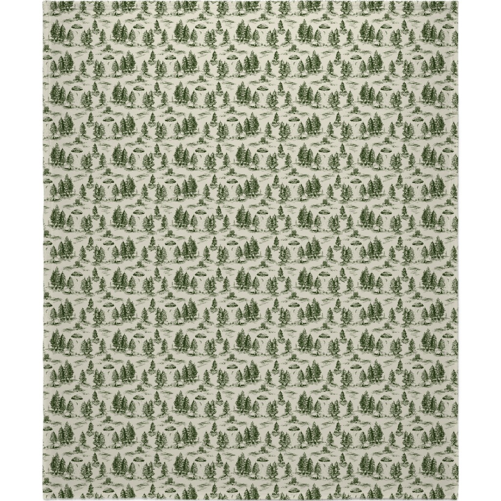 Alien Abduction Toile De Jouy - Forest Green & Cream Blanket, Sherpa, 50x60, Green, Classic Green
