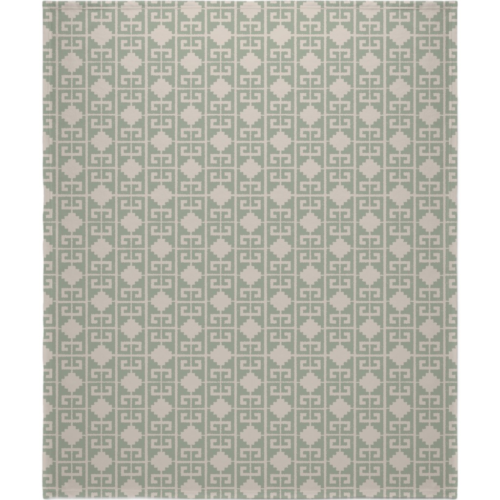 Greek To Me - Green on Cream Blanket, Sherpa, 50x60, Green, Classic Green