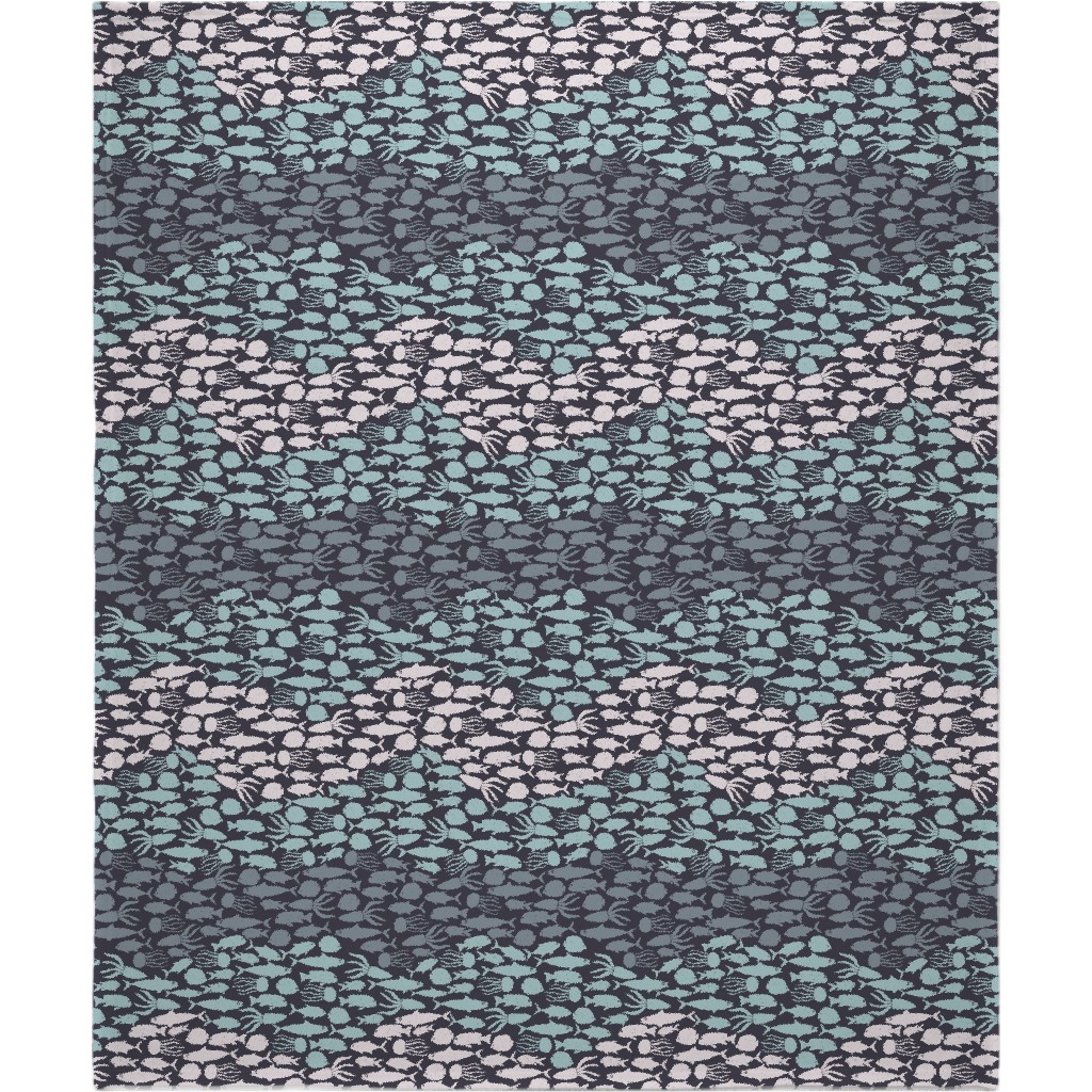 Fish School in Gray Aqua Dark Background Blanket, Sherpa, 50x60, Blue