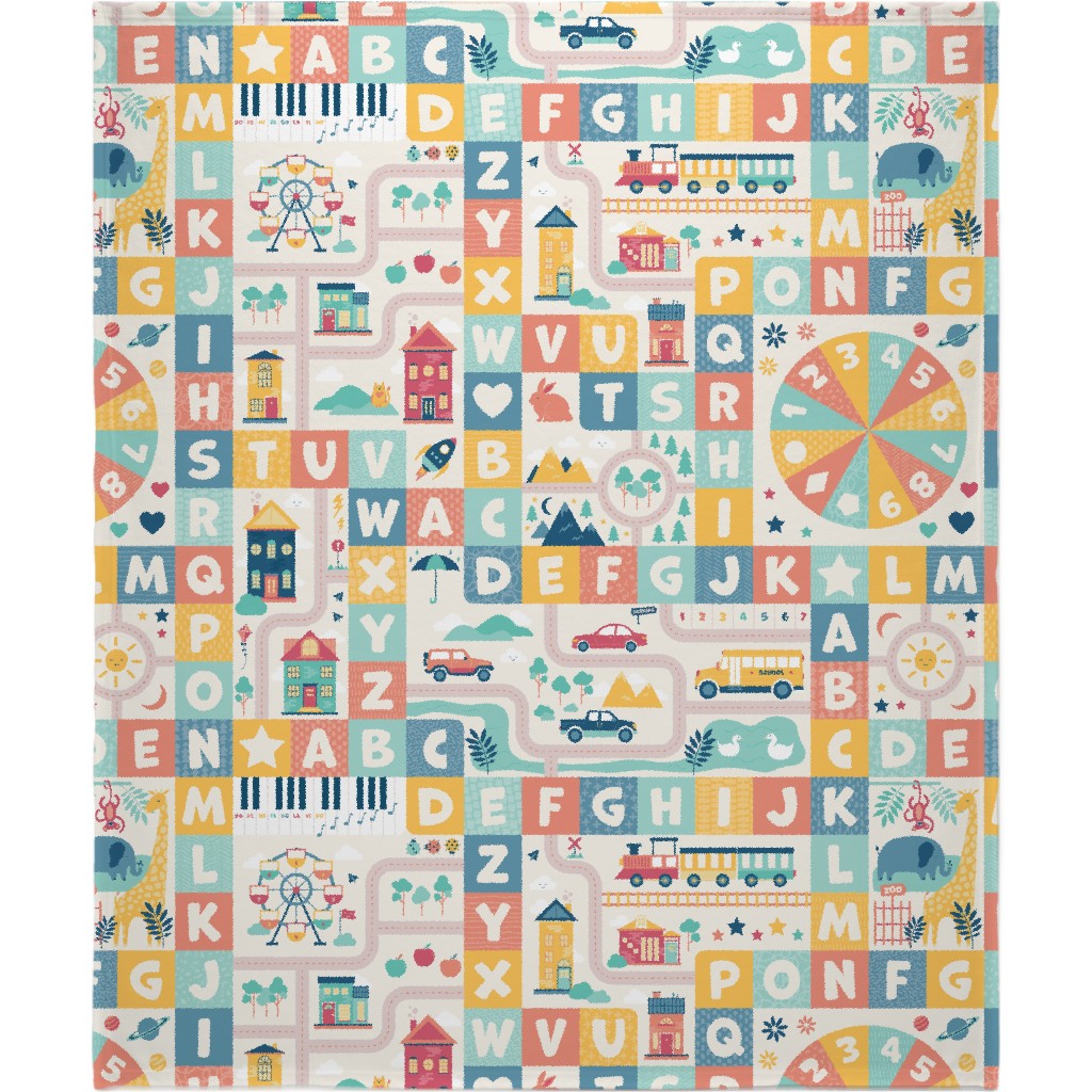 Alphabet With Colorful Geometric Shapes Blanket, Sherpa, 50x60, Multicolor