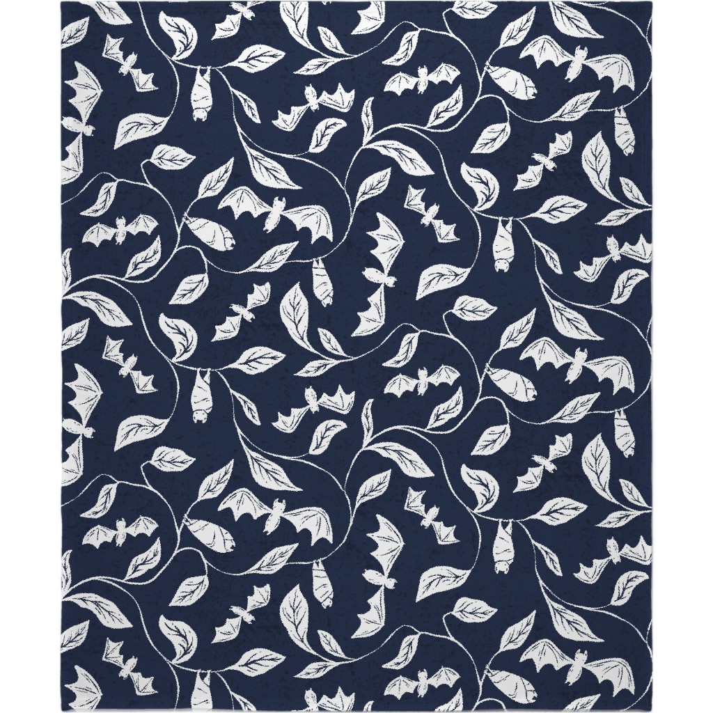 Bat Forest - Navy and White Blanket, Sherpa, 50x60, Blue, True Blue