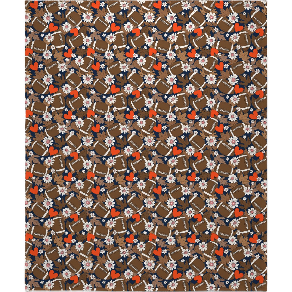 Football Fall and Florals Blanket, Sherpa, 50x60, Black