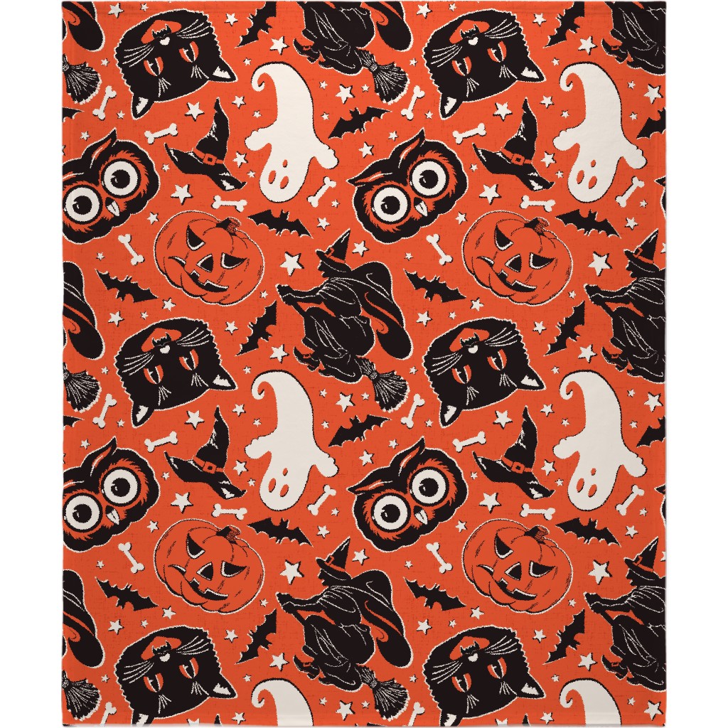 Vintage Halloween - Orange Blanket, Sherpa, 50x60, Orange, Orange
